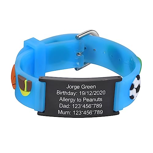 XUANPAI Notfallarmband Kinder SOS Armband : Personalisiert Medizinisches ID Armband Wasserdichtes Weiches Silikonband Angenehm Verstellbare Länge Cartoon Armband Namensarmband für Jungen Mädchen von XUANPAI