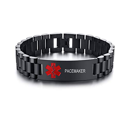 XUANPAI PACEMAKER Medical Alert ID Armband-Angepasst 15,5 MM Schwarz Edelstahl Breites Armband Armband für Männer Junge, 8,3 " von XUANPAI