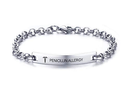 XUANPAI PENICILLIN ALLERGY Gravierte Medical Alert Armband Denken O-Link Kette Armband Medic Name ID für Frauen Mädchen, einstellbar 7,5 " von XUANPAI