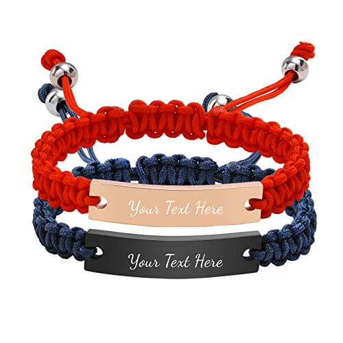 XUANPAI Paar Armband für Herren Damen, Paaren Geflochtenes Seil Verstellbare Edelstahl Armbänder, Valentinstag Geburtstag Jubiläum Liebe Geschenk für Männer Frauen, Rot+Blau (Roségold+Schwarz) von XUANPAI