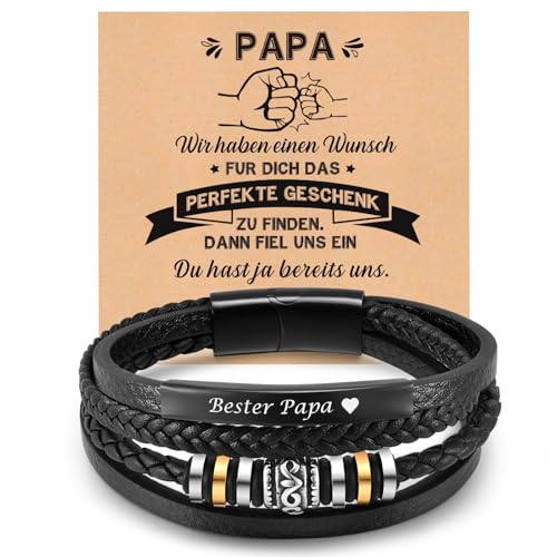 XUANPAI Papa Geschenk Armband Herren Leder - Vatertagsgeschenk für Vater von Tochter Sohn, DAD Lederarmband Männer Schmuck Hochzeitstag Geburtstagsgeschenk Vatertag Geschenk (Papa) von XUANPAI