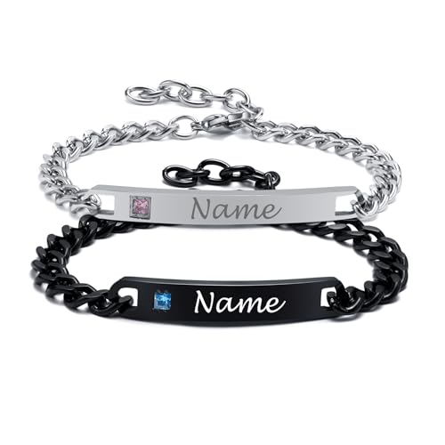 XUANPAI Partnerarmbänder Paar Armbänder mit Gravur - Personalisierte Pärchen Armband Edelstahl Partner Armbänder Schwarz Armband für Paare Geschenk Hochzeitstag Geburtstag Weihnachten Valentinstag von XUANPAI