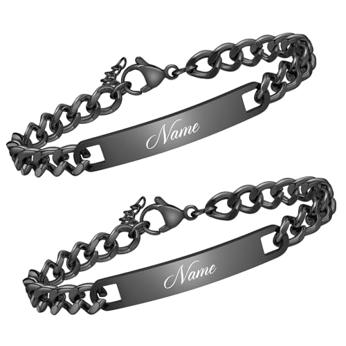 XUANPAI Partnerarmbänder Paar Armbänder mit Gravur - Personalisierte Pärchen Armband Edelstahl Partner Armbänder Schwarz Armband für Paare Geschenk Hochzeitstag Geburtstag Weihnachten Valentinstag von XUANPAI