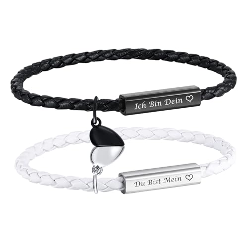 XUANPAI Partnerarmbänder Pärchen Armband mit Gravur - Lederarmbänder für Männer Frauen Magnetische Herz Paar Armbänder Weihnacht Jubiläum Geburtstagsgeschenk Ich Liebe Dich Geschenke von XUANPAI