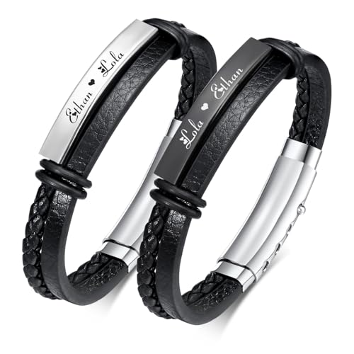 XUANPAI Partnerarmbänder mit Gravur Pärchen Armband Leder für Herren Damen Verstellbares Paar Armbänder Personalisierte Geschenke für Paare Weihnacht Jubiläum Geburtstagsgeschenk (A-Personalisierte) von XUANPAI