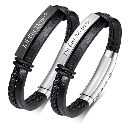 XUANPAI Partnerarmbänder mit Gravur Pärchen Armband Leder für Herren Damen Verstellbares Paar Armbänder Personalisierte Geschenke für Paare Weihnacht Jubiläum Geburtstagsgeschenk (A-Ich Bin Dein) von XUANPAI
