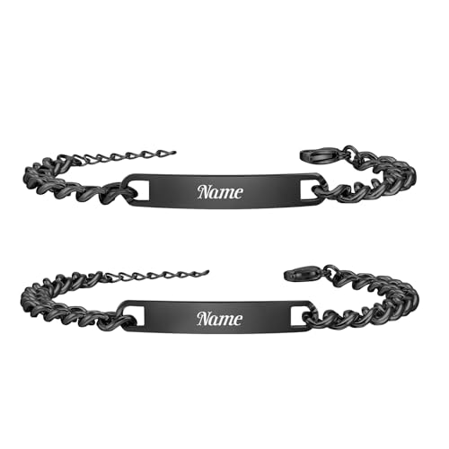 XUANPAI Partnerarmbänder mit Gravur Personalisierte Partner Geschenke - Jahrestag Geschenk für Ihn Sie Armband mit Gravur Edelstahl Pärchen Armband mit Name Silber Schwarz (Schwarz) von XUANPAI