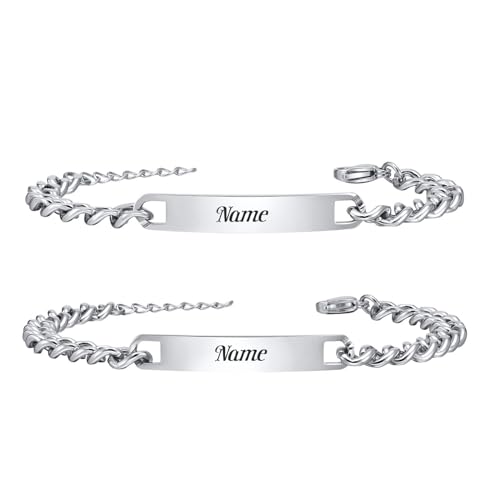 XUANPAI Partnerarmbänder Personalisierte Geschenke Jahrestag Geschenk für Ihn - Paar Geschenke Armband mit Gravur Edelstahl Pärchen Armband mit Name für Paare (Silber) von XUANPAI