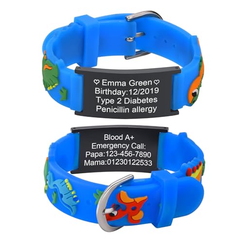 XUANPAI Notfallarmband Kinder SOS: Personalisiert Medizinisches ID Armband, Wasserdichtes Weiches Silikonband, Angenehm Verstellbare Länge, Cartoon Namensarmband für Jungen Mädchen von XUANPAI