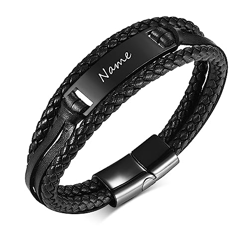 XUANPAI Personalisierte Herren Leder Armband für Männer, Hochwertiges Geflochtenes Lederarmband Edelstahl Armband mit Gravur, Persönliche Namensgravur, Geschenk Fuer Herren (BL-669B) von XUANPAI