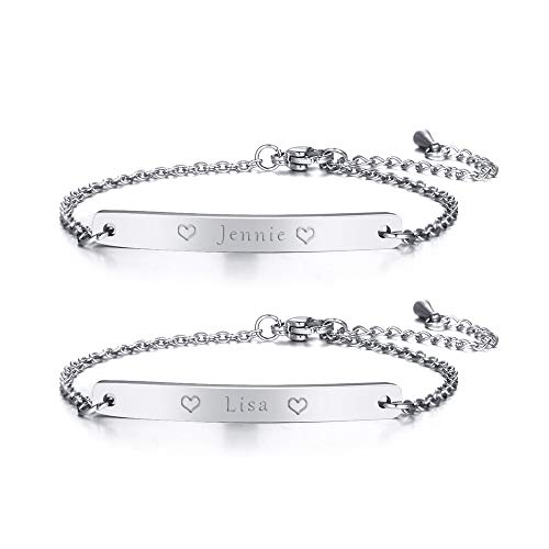 XUANPAI Personalisierte Kundenspezifische Edelstahl 2 Stück Minimalistische ID Tag Link Armband Einstellbar für Familie Freund Bruder Schwester von XUANPAI