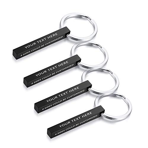 XUANPAI Personalisierte Vertikale Plattierte 4-seitige Gravur Edelstahl Minimalistische Quader Bar Schlüsselbund Schlüsselring Geschenk Unisex Schwarz 4 STK von XUANPAI