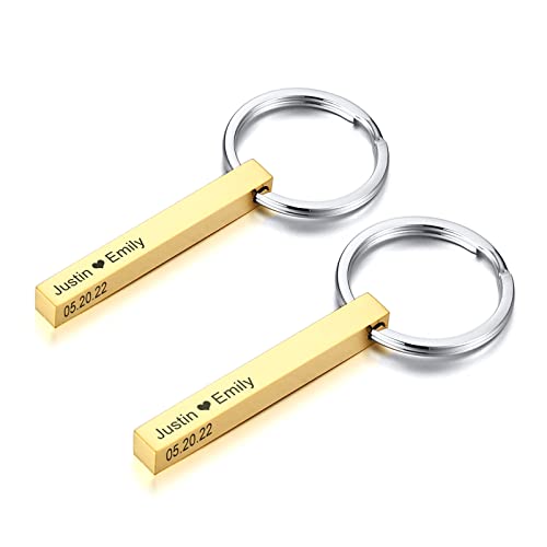 XUANPAI Personalisierte Maßgeschneiderte Vertikale Überzogene 4 Seitige Können Graviert Werden Edelstahl Minimalistischen Quader Bar Keychain Schlüsselanhänger Geschenk Unisex Gold 2 Stücke von XUANPAI