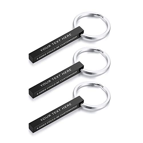 XUANPAI Personalisierte Maßgeschneiderte Vertikale Überzogene 4 Seitige Können Graviert Werden Edelstahl Minimalistischen Quader Bar Keychain Schlüsselanhänger Geschenk Unisex Schwarz 3 Stücke von XUANPAI