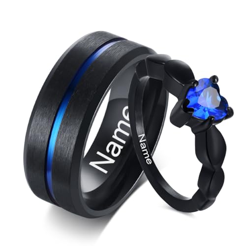 XUANPAI Personalisierte Paar Ringe mit Gravur - Edelstahl Cubic Zirkonia Hochzeitsring Promise Ring, Kundenspezifischer Name Ring Partnerringe Eheringe Freundschaftsringe für Damen Herren von XUANPAI