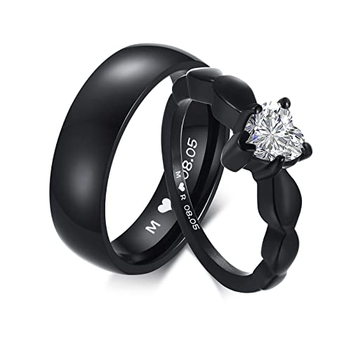 XUANPAI Personalisierte Paar Ringe mit Gravur - Edelstahl Cubic Zirkonia Hochzeitsring Promise Ring, Kundenspezifischer Name Ring Partnerringe Eheringe Freundschaftsringe für Damen Herren von XUANPAI