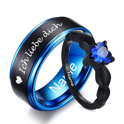 XUANPAI Personalisierte Paar Ringe mit Gravur - Edelstahl Cubic Zirkonia Hochzeitsring Promise Ring, Kundenspezifischer Name Ring Partnerringe Eheringe Freundschaftsringe für Damen Herren von XUANPAI