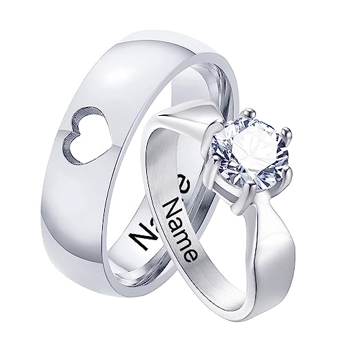 XUANPAI Personalisierte Paar Ringe mit Gravur für Damen Herren, Edelstahl Hochzeitsring mit Zirkon, Kundenspezifischer Ring Name Ring Freundschaftsringe Partnerringe Eheringe für Männer Frauen von XUANPAI