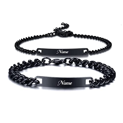 XUANPAI Personalisierte Partnerarmbänder Paar Armbänder - Personalisiertes Armband mit Gravur Couple Armband Familie Armbänder Partnerarmband für Paare Pärchen Armband (2 Stück Schwarz 4mm&7mm) von XUANPAI