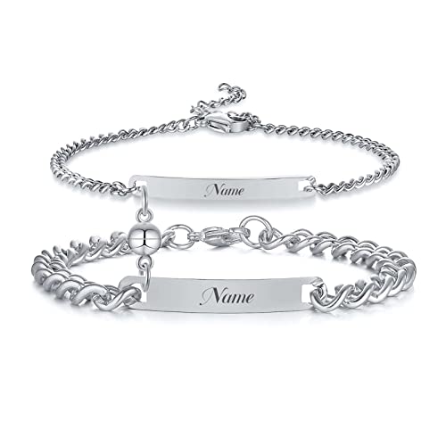 Personalisierte Partnerarmbänder Paar Armbänder: mit Gravur | Couple | Familie |Pärchen (2 Stück Silber mit Ball Magnet) von XUANPAI