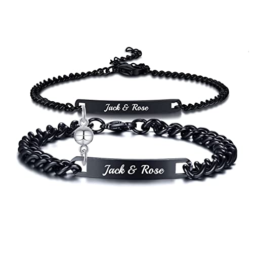 Personalisierte Partnerarmbänder Paar Armbänder: Personalisiertes Armband mit Gravur | Couple Armband | Familie Armbänder | Partnerarmband für Paare | Pärchen Armband (2 Stück Schwarz mit Ball Magnet) von XUANPAI