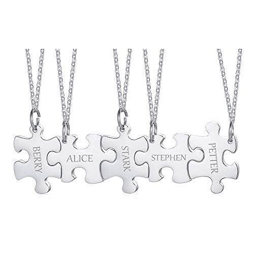 XUANPAI Puzzle Halskette, 2 Stück Stichsäge Anhänger für Frauen Männer Personalisierte Paar Halsketten Liebhaber Familie BFF Freundschaft Angepasst Edelstahl Schmuck Geburtstag Liebe Geschenk Silber von XUANPAI