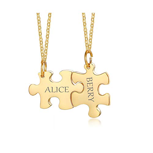 XUANPAI Puzzle Halskette, 2 Stück Stichsäge Anhänger für Frauen Männer Personalisierte Paar Halsketten Liebhaber Familie BFF Freundschaft Angepasst Edelstahl Schmuck Geburtstag Liebe Geschenk Gold von XUANPAI