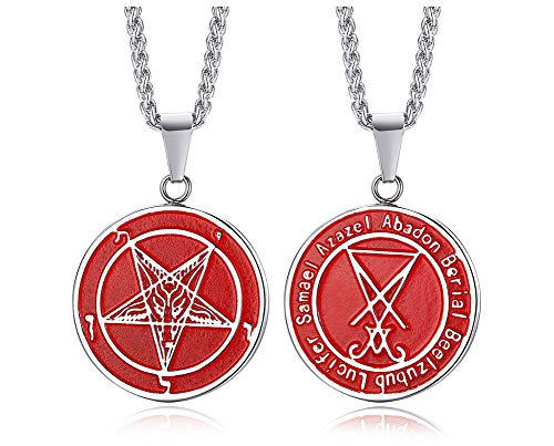 XUANPAI Satan Wiccan Satanism Anhänger Satanic System Emblem Siegel der Luzifer Amulett Halskette für Männer Rot Überzogen von XUANPAI