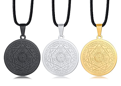 XUANPAI Siegel der Sieben Erzengel Ketten Choker Statement Halskette Talisman Anhänger Amulett Schmuck für Männer (3 Stück-Kordelkette, Edelstahl - Kostenlose Gravur) von XUANPAI