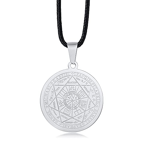 XUANPAI Siegel der Sieben Erzengel Ketten Choker Statement Halskette Talisman Anhänger Amulett Schmuck für Männer (Edelstahl-Kordelkette, Edelstahl - Blank) von XUANPAI