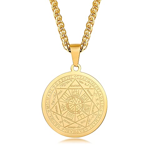 XUANPAI Siegel der Sieben Erzengel Ketten Choker Statement Halskette Talisman Anhänger Amulett Schmuck für Männer (Gold-Weizenkette, Edelstahl - Blank) von XUANPAI