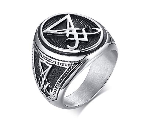 XUANPAI Siegel von Luzifer Siegel des Satans Symbol Siegelring Band für Männer Jungen, Talisman Amulett Schmuck, Größe 57 von XUANPAI
