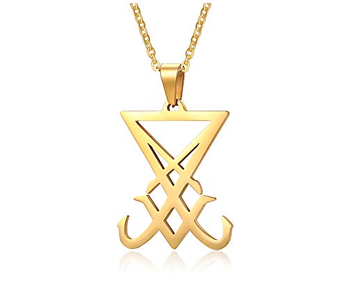 XUANPAI Sigil of Lucifer Siegel des Satans Symbol Schwarz Edelstahl Talisman Anhänger Halskette für Männer Frauen, Gold von XUANPAI