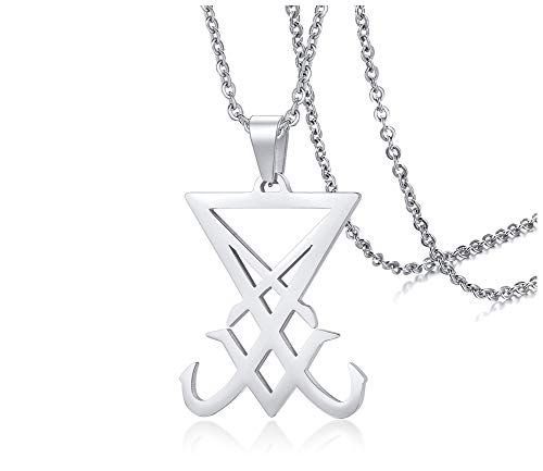 XUANPAI Sigil of Lucifer Siegel des Satans Symbol Schwarz Edelstahl Talisman Anhänger Halskette für Männer Frauen, Halloween Schmuck,Silber von XUANPAI