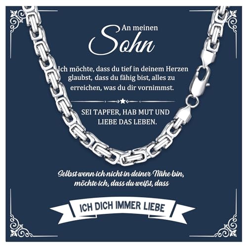 XUANPAI Sohn Geschenke Halskette Herren Silber - An meinen Sohn Kette Kubanische Edelstahl Ketten Hip-Hop Halskette für Männer Jungs Geburtstag Geschenk für Sohn 6mm 50cm (Sohn-Königskette, 50cm-6MM) von XUANPAI