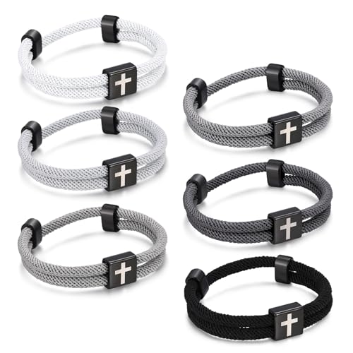 XUANPAI Surfer Armband Herren Damen mit Kreuz - 6x Segeltau Armband Verstellbar Jesus Christus Kruzifix Minimalistisches Wasserfest Maritimes Herrenarmbänder von XUANPAI