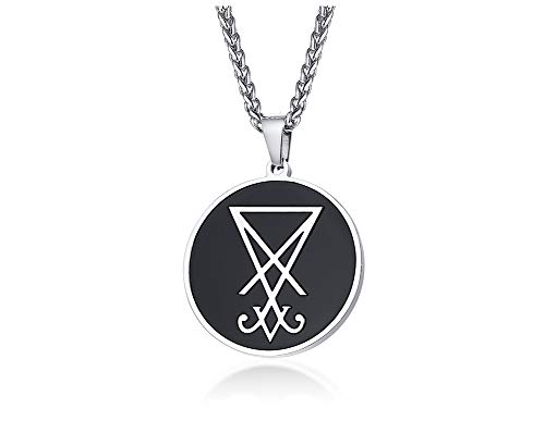 XUANPAI Two-Tone Sigil von Luzifer Siegel des Satans Symbol Schwarz Edelstahl Talisman Anhänger Halskette für Männer Frauen von XUANPAI