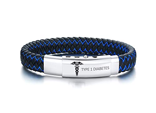 XUANPAI Type 1 Diabetes Handgemachte Geflochtene Armreif Einstellbare Leder Notfall Medical Alert ID Armbänder für Männer von XUANPAI