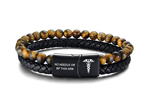 XUANPAI TYPE 1 DIABETES Medical Alert ID Zweisträngiges Geflochtenes Lederarmband mit Manschette, Seilarmband mit Magnetverschluss für Herren Jungen, Braun von XUANPAI