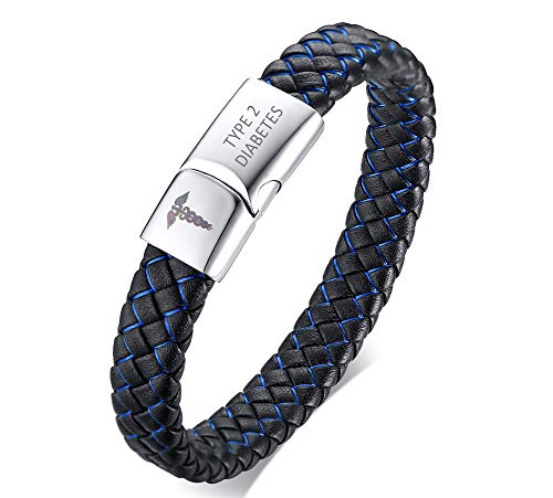 XUANPAI Type 2 Diabetes Handgemachte Geflochtene Armreif Magnetverschluss Leder Notfall Medical Alert ID Armbänder für Männer von XUANPAI