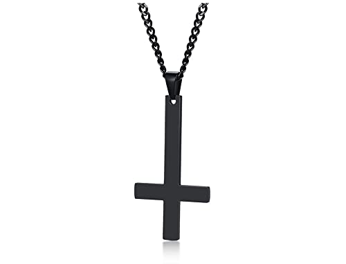 XUANPAI Umgekehrte Kreuz Halskette für Herren, Kirche Satans Halsketten Satanisches Umgedrehtes Kreuz Gothic Wiccan Amulett Christlicher Schmuck für Männer,Schwarz von XUANPAI