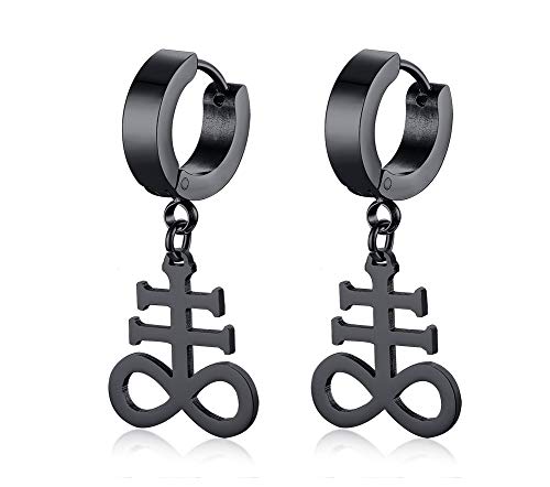 XUANPAI Unisex Edelstahl Kirche Satan Satanic Leviathan Kreuz Amulett Stud Brimstone Symbol Schmuck Ohrringe Schwarz von XUANPAI
