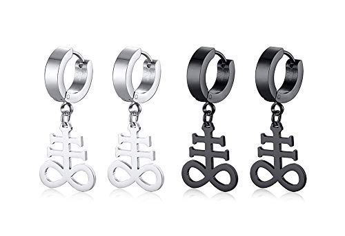 XUANPAI Unisex Edelstahl Kirche Satan Satanic Leviathan Kreuz Amulett Stud Brimstone Symbol Schmuck Ohrringe Set von XUANPAI