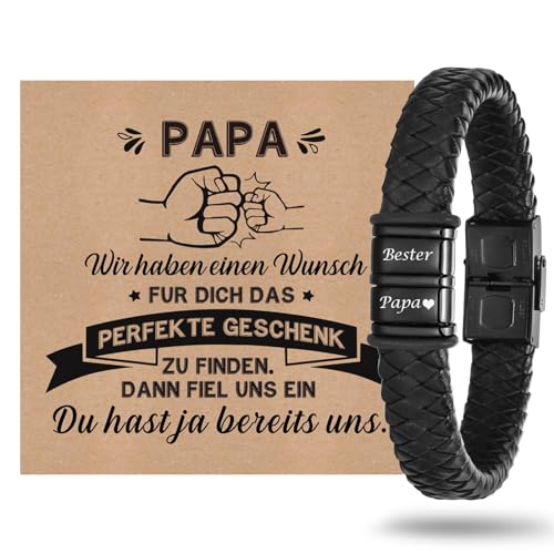 XUANPAI Vatertagsgeschenk für Papa Armband Herren Leder - Geschenk Vater Herren Armband mit Gravur Bester Papa Vatertagsgeschenk Armband Papa Geschenk 19CM von XUANPAI