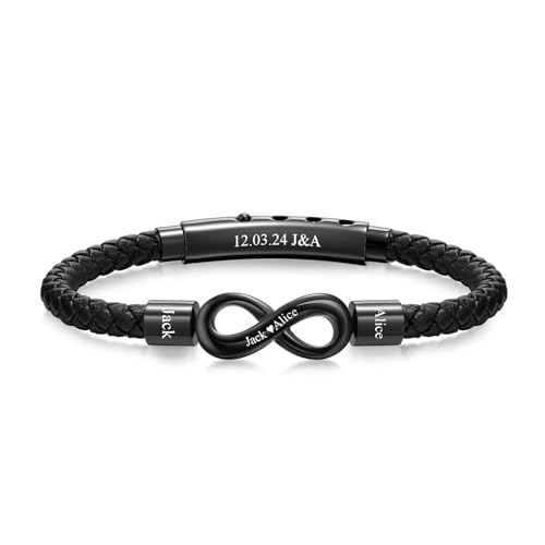 Vatertagsgeschenk für Papa Armband Herren - Lederarmband Unendlichkeitszeichen mit Gravur Bester Papa Opa Männer Ich Liebe Dich Geschenke für Mann Ehemann zum Geburtstag Jahrestag (Schwarz-Gravur) von XUANPAI