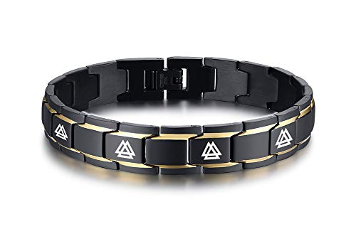 XUANPAI Viking Valknut Nordic Amulett Schmuck Edelstahl Zweifarbiges Edelstahl Link Armband für Männer, Einstellwerkzeug von XUANPAI