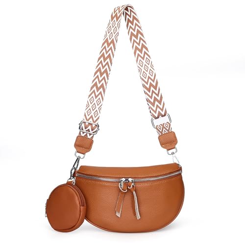 XUANXIE Umhängetasche Damen Bauchtasche Damen Leder Crossbody Bag Damen Bauchtasche Breiter Gurt mit Reißverschluss Mit Münzgeldbörse für Reisen Einkaufen von XUANXIE