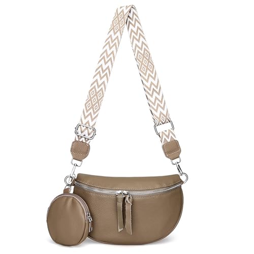 XUANXIE Umhängetasche Damen Bauchtasche Damen Leder Crossbody Bag Damen Bauchtasche Breiter Gurt mit Reißverschluss Mit Münzgeldbörse für Reisen Einkaufen von XUANXIE