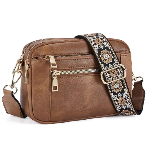 XUANXIE Umhängetasche Damen Mittelgroß Tasche Damen Umhängetasche，Crossbody Bag Damen Handytasche zum Umhängen,Weich Breiter Gurt Moderne Taschen mit Breitem Schultergurt u 4 fächern von XUANXIE