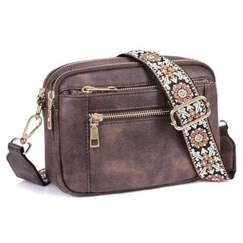 XUANXIE Umhängetasche Damen Mittelgroß Tasche Damen Umhängetasche，Crossbody Bag Damen Handytasche zum Umhängen,Weich Breiter Gurt Moderne Taschen mit Breitem Schultergurt u 4 fächern von XUANXIE